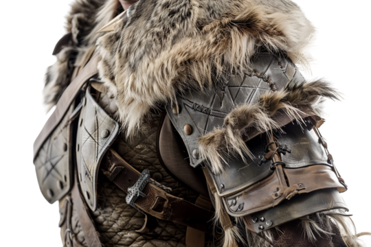 Unique Viking Costume Featuring Wolf Pet Shoulder Guards Isolated on Transparent Background