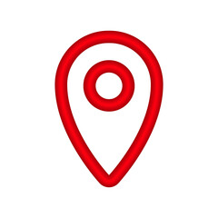 A bright red location pin icon features a bold outline and minimalist design, symbolizing navigation.