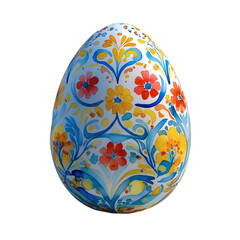 Fototapeta premium A Vibrant Easter Egg Adorned With A Joyful Floral Pattern, Celebrating Springs Arrival With Bright Watercolor Flowers And Swirling Blue Details On A White Background