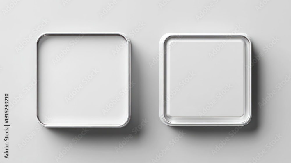Aufkleber two minimalist white square buttons with subtle shadow.