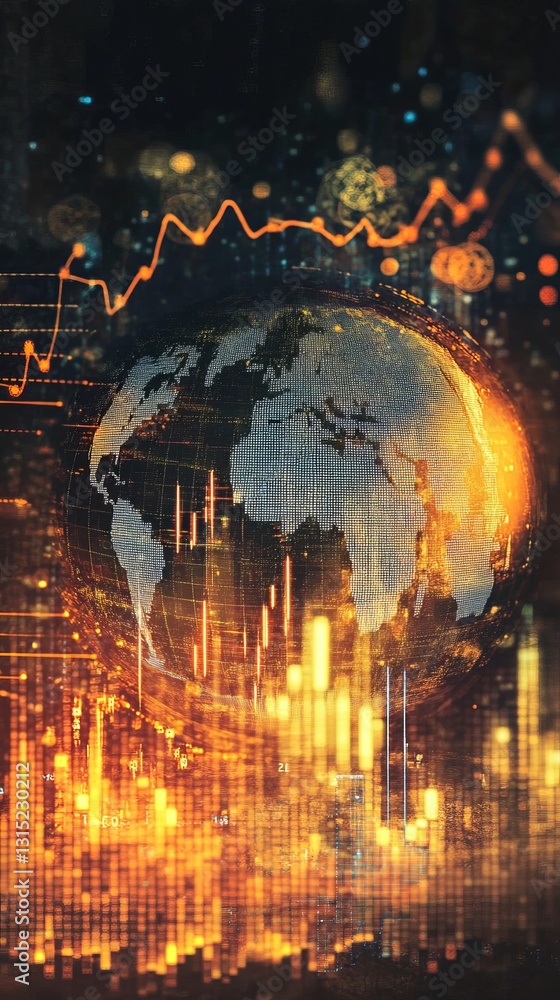 Poster stunning visual of a globe representing the world, surrounded by financial data and graphs. perfect 