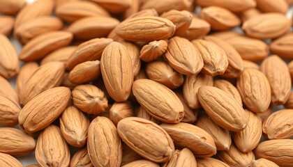 Obraz premium Pile of almond nuts transparent png, mindfulness theme. with white shades