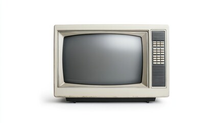 Vintage off-white television set isolated on white background.