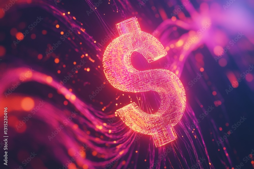 Poster vibrant digital dollar symbol with sparkling effects on abstract background representing wealth