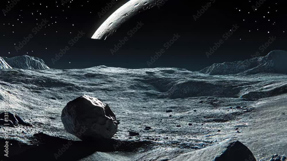 Aufkleber lone asteroid rotates in the vast emptiness of space against a distant planet backdrop, a lone aster