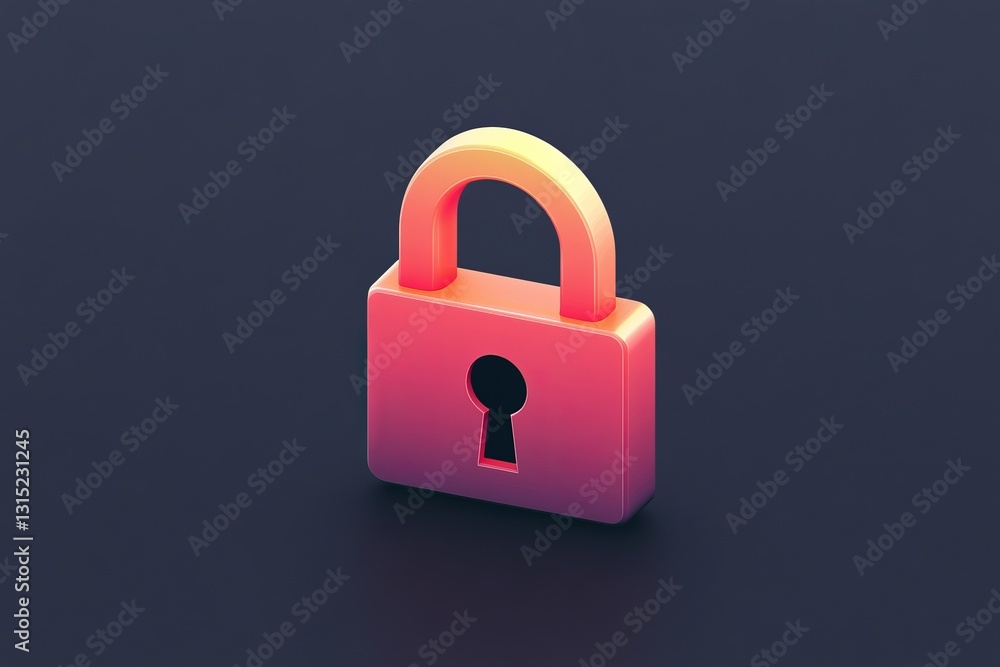 Poster a vibrant 3d lock icon presented on a dark background, symbolizing security and safety in digital sp
