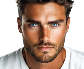 Obraz premium Portrait of young man neutral beauty isolated on transparent background, png