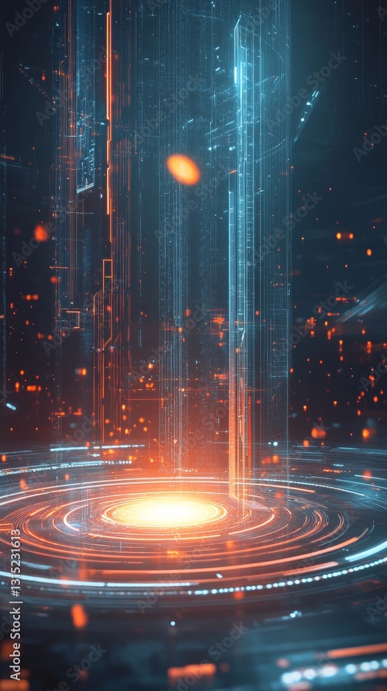 Poster futuristic abstract digital technology visualization with glowing structures and circuits