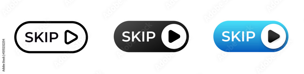 Poster three skip buttons with different styles and colors, each featuring an arrow icon for easy navigatio