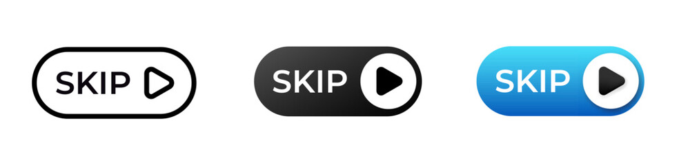 Three skip buttons with different styles and colors, each featuring an arrow icon for easy navigation.