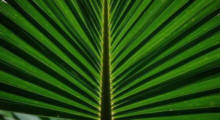 Obraz premium Detailed View of a Vibrant Green Palm Leaf Frond with Linear Pattern