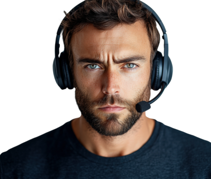 Customer support agent office portrait isolated on transparent background, png