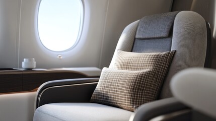 Luxurious airplane seat with plush cushions