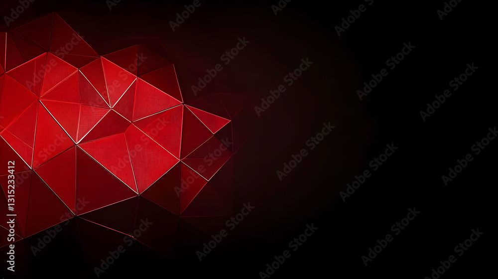 Poster dark red geometric background with abstract crystal or faceted gem design and low poly triangles