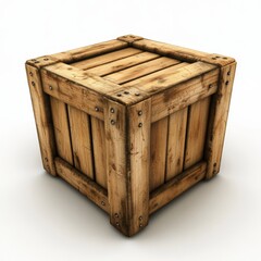 A solitary wooden box on a white background, perfect for numerous creative and practical applications in photography and design projects