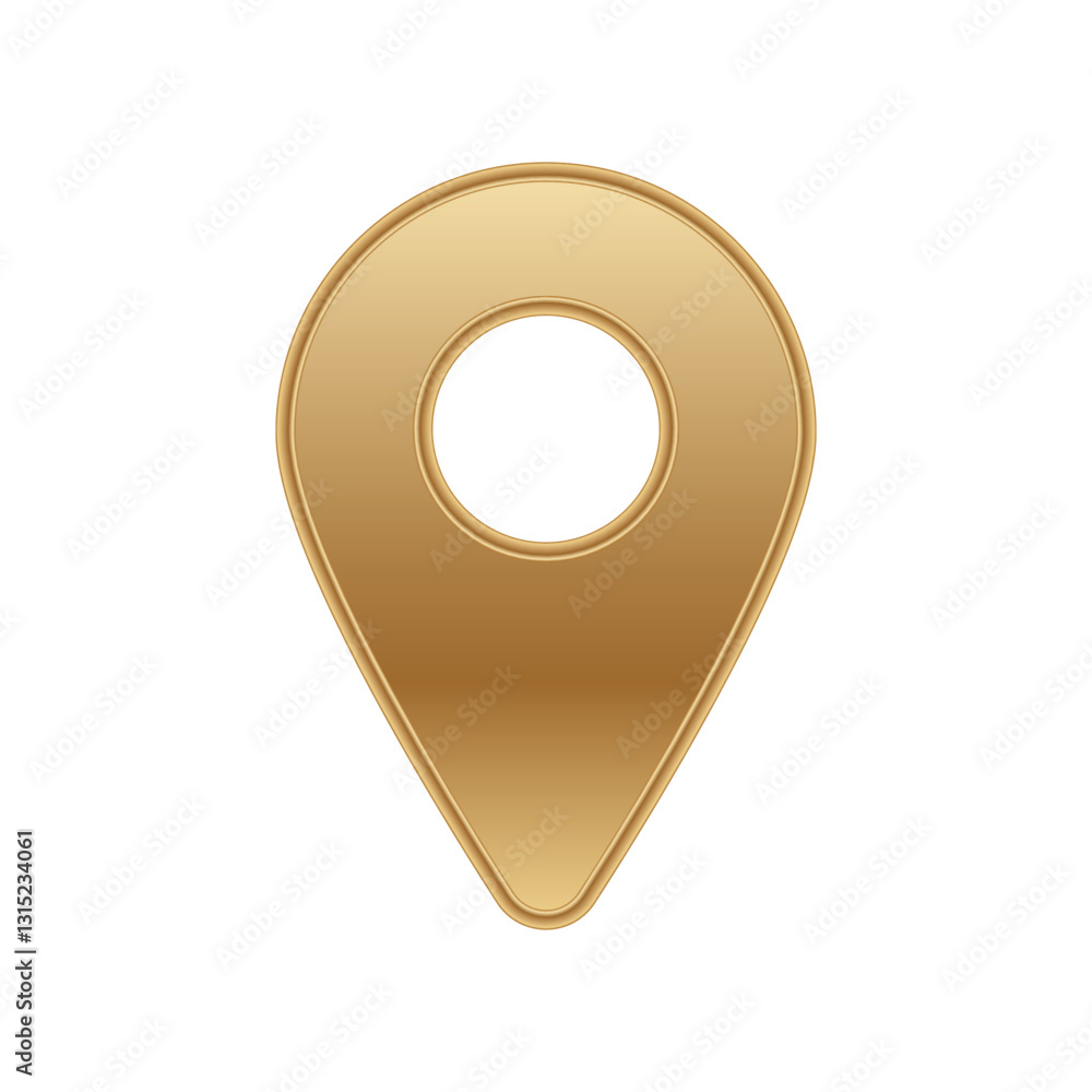 Poster a gold location pin icon with a circular center and smooth metallic finish. represents location or m