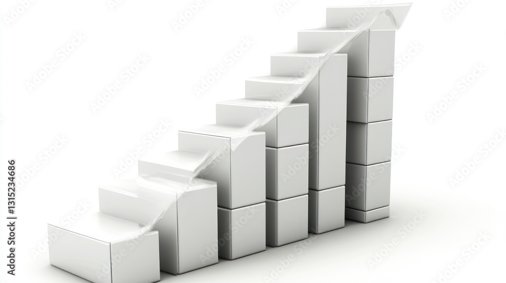 Poster 3d rendering of a white stair-step graph showing growth and progress.