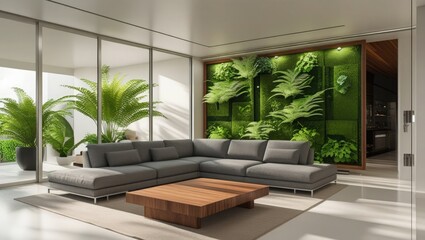 Modern living room with vertical garden