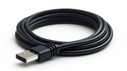 Coiled USB cable on white background