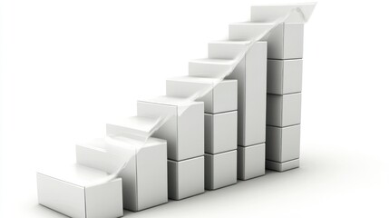 3D rendering of a white stair-step graph showing growth and progress.