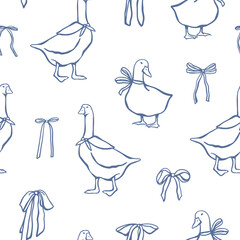 Gooses and bows seamless pattern