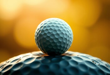 A perfectly balanced golf ball rests atop another, bathed in the warm glow of sunset