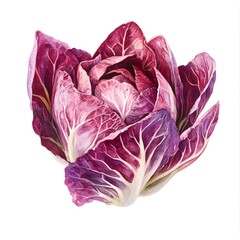 Fototapeta premium Watercolor cabbage flower – botanical art with purple and pink tones