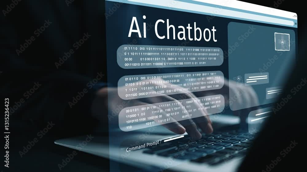Poster human interact with ai artificial intelligence virtual assistant chatbot in concept of ai artificial