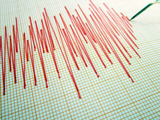 Seismograph and earthquake. A seismograph that records the seismic activity of an earthquake.