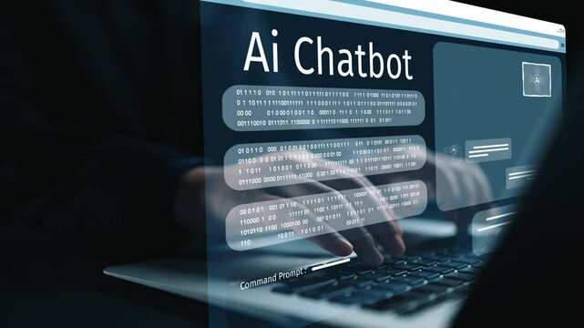 Human interact with AI artificial intelligence virtual assistant chatbot in concept of AI artificial intelligence prompt engineering, LLM AI deep learning to use generative AI for work support. UUID