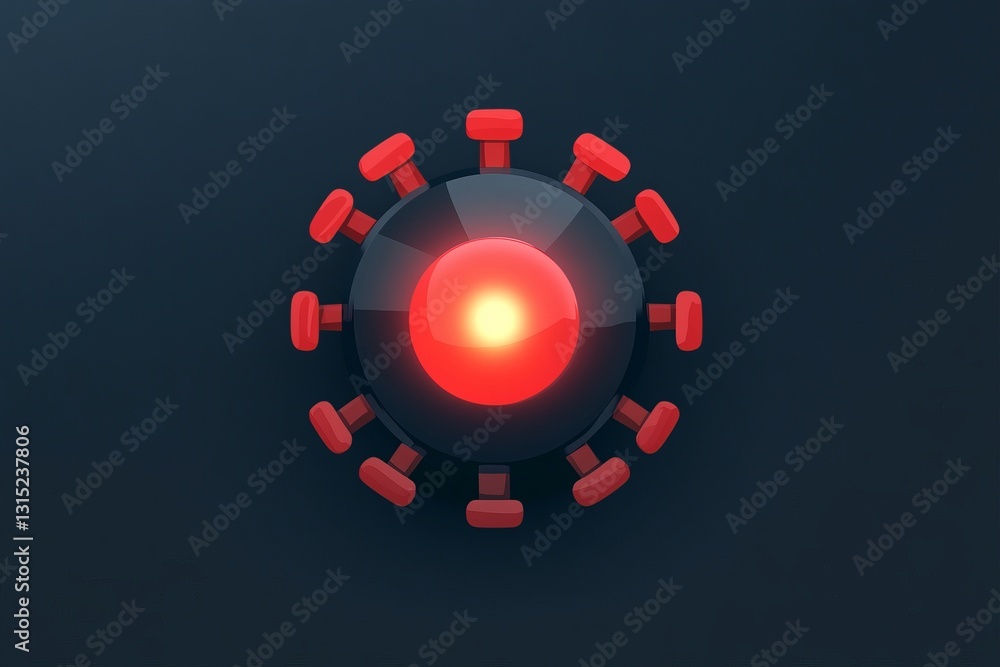 Poster this abstract design illustrates a virus structure with red spikes, perfect for concepts related to 