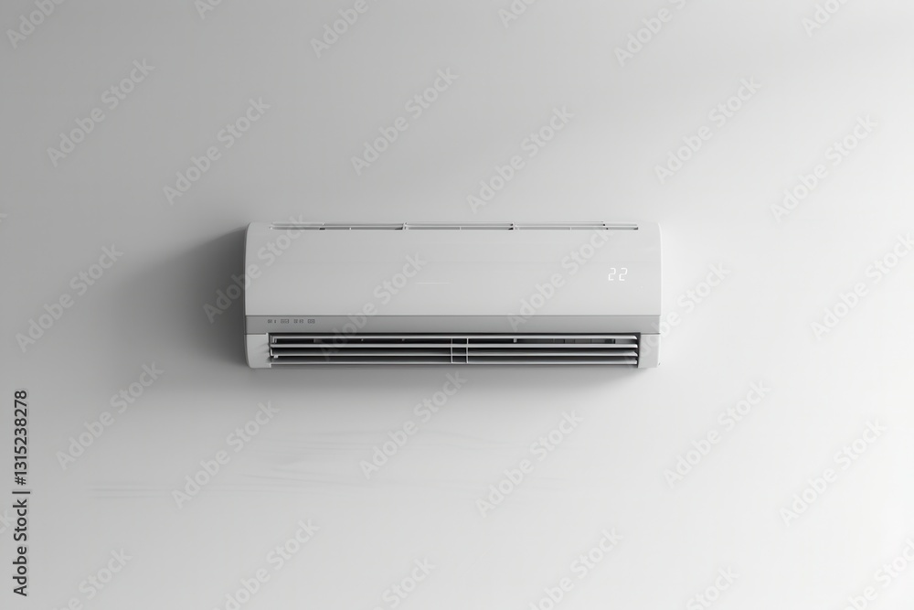 Poster focus on a sleek air conditioner mounted on a clean white wall for installation guides and promotion