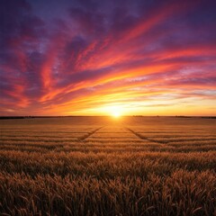 Obraz premium wheat field at sunset