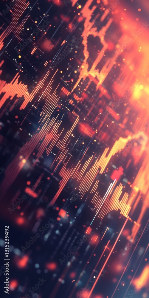 Poster abstract digital data visualization with vibrant patterns and energy flow in modern technology