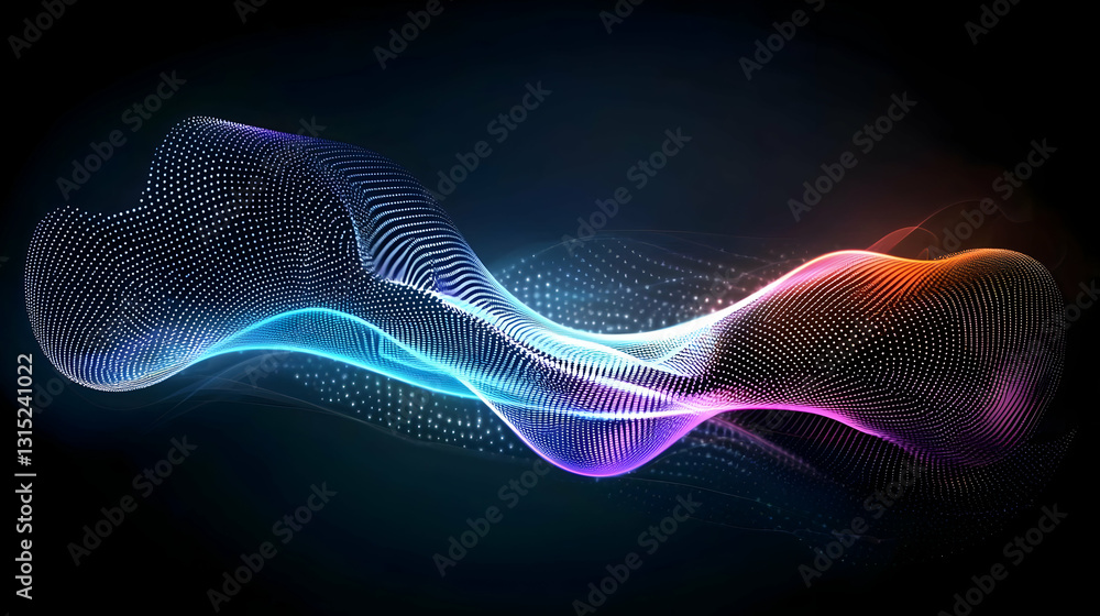 Poster abstract colorful wave with particles on dark background