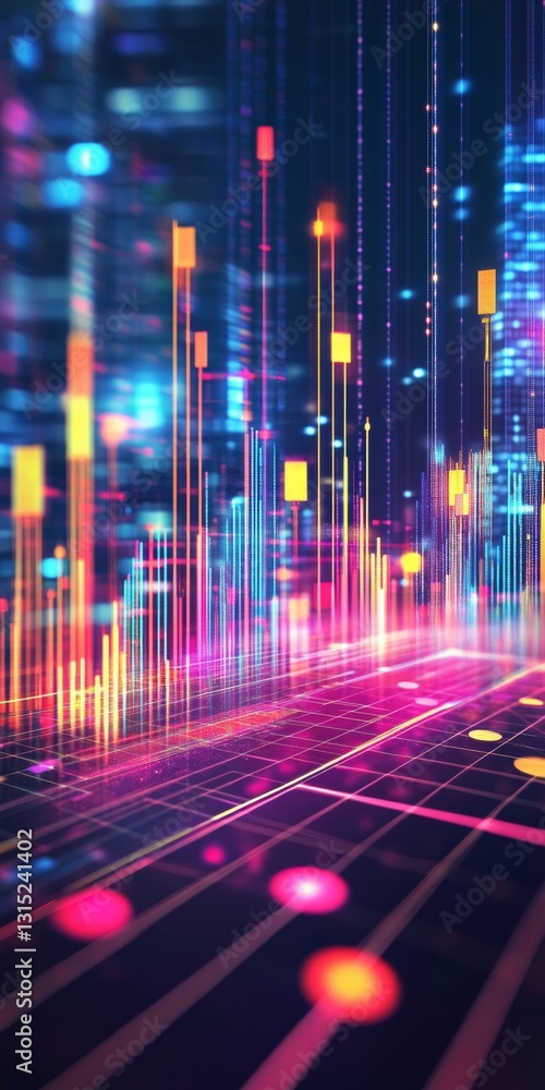 Poster dynamic digital abstract background with colorful neon lights and vibrant patterns