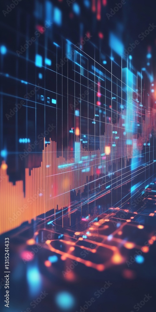 Poster dynamic abstract visualization of data and technology with colorful lines and geometric patterns