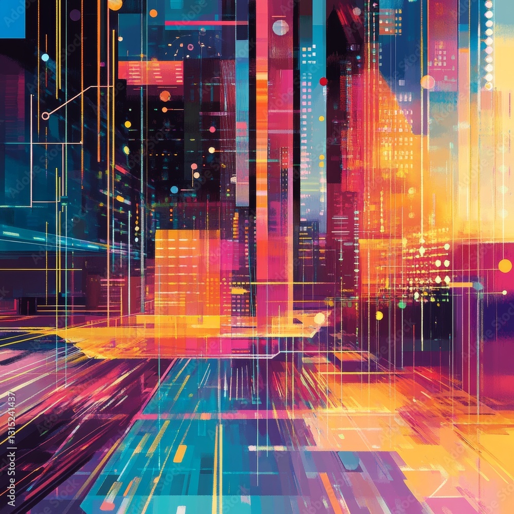 Aufkleber abstract colorful urban landscape with dynamic lights and futuristic architecture elements