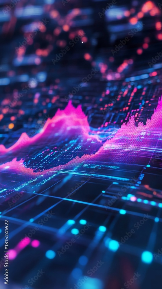 Poster abstract digital data visualization with colorful waves and patterns in a modern technology backgrou