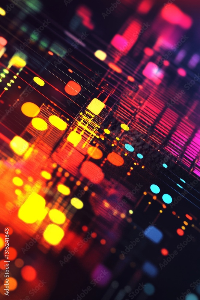 Poster vibrant abstract digital artwork featuring interconnected lines and colorful light patterns
