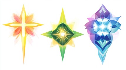 Abstract colorful geometric stars with vibrant light effects