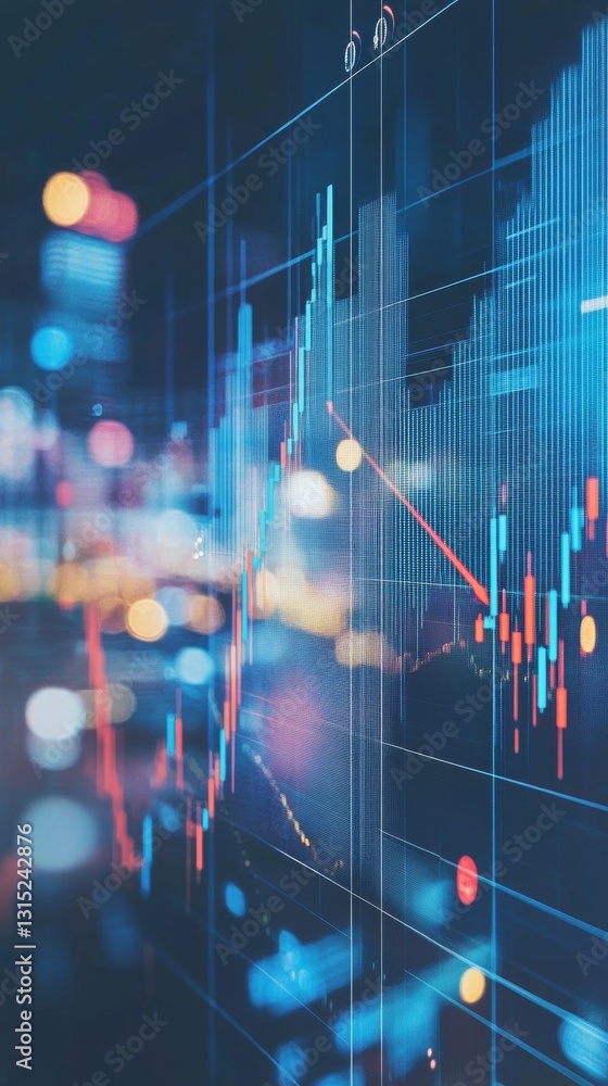 Poster dynamic financial data visualization with graphs and trends in a modern digital atmosphere