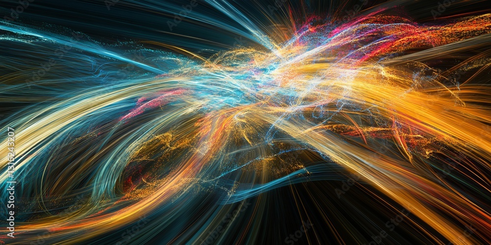 Poster this stunning abstract image features vibrant light trails in dynamic colors, creating a sense of en