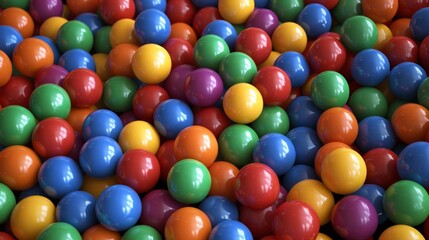 Scattered randomly over a dark background, a vivid assortment of balls displayed various colors such as pink, blue, yellow, black, and white