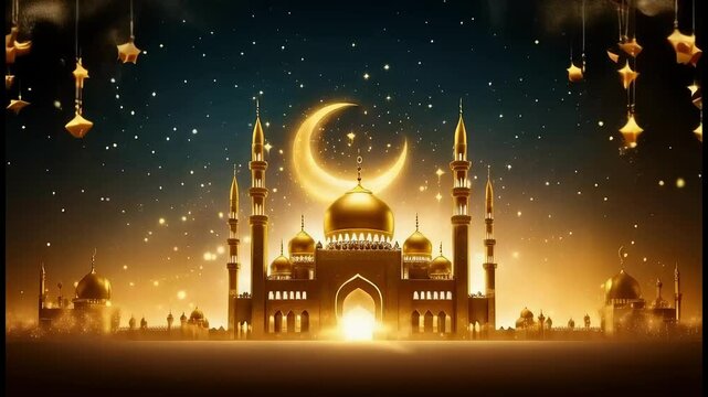 golden mosque at night dark background