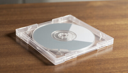 Blank CD in clear case on wooden table