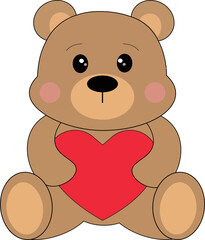 Cute Teddy Bear Vector, Hand-drawn Bear, Teddy Bear Character, Valentine Bear Vector, Teddy Bear holding Heart