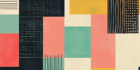 Geometric artwork featuring retro inspired color palette and patterns