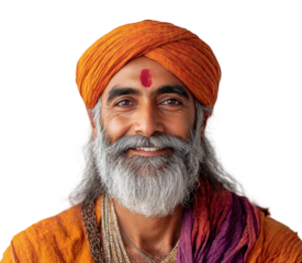 Spiritual leader portrait india isolated on transparent background, png