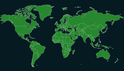 World map. Green modern vector map. Silhouette map.